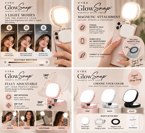 VYRA GlowSnap™ Magnetic Selfie Light + Mirror